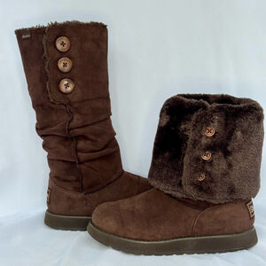 Skechers Keepsakes Slouch Tall Winter Boots Chocolate Brown Faux Fur Lined 6.5